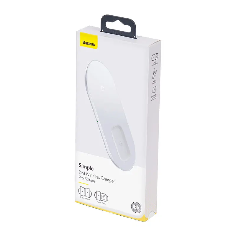Беспроводное зарядное устройство для Baseus Simple 2 in 1 AirPods Pro Белый (WXJK-C02) - фото 7