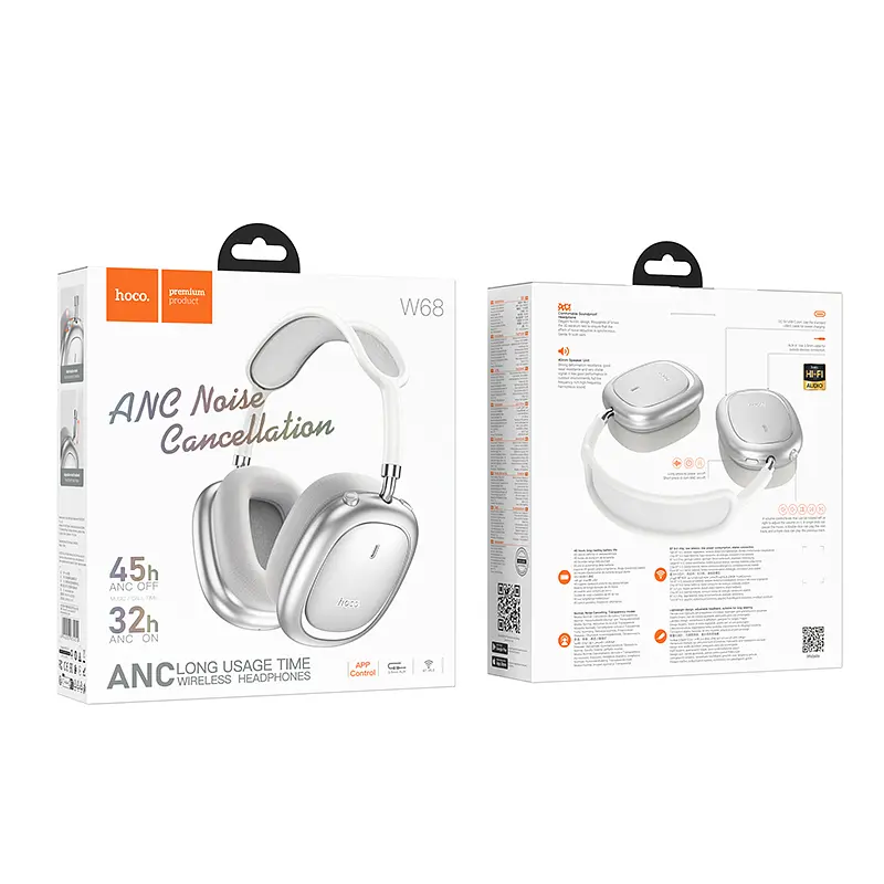 Бездротові накладні навушники HOCO W68 Calma ANC noise-canceling BT headphones(App) Silver (6942007674010) - фото 2