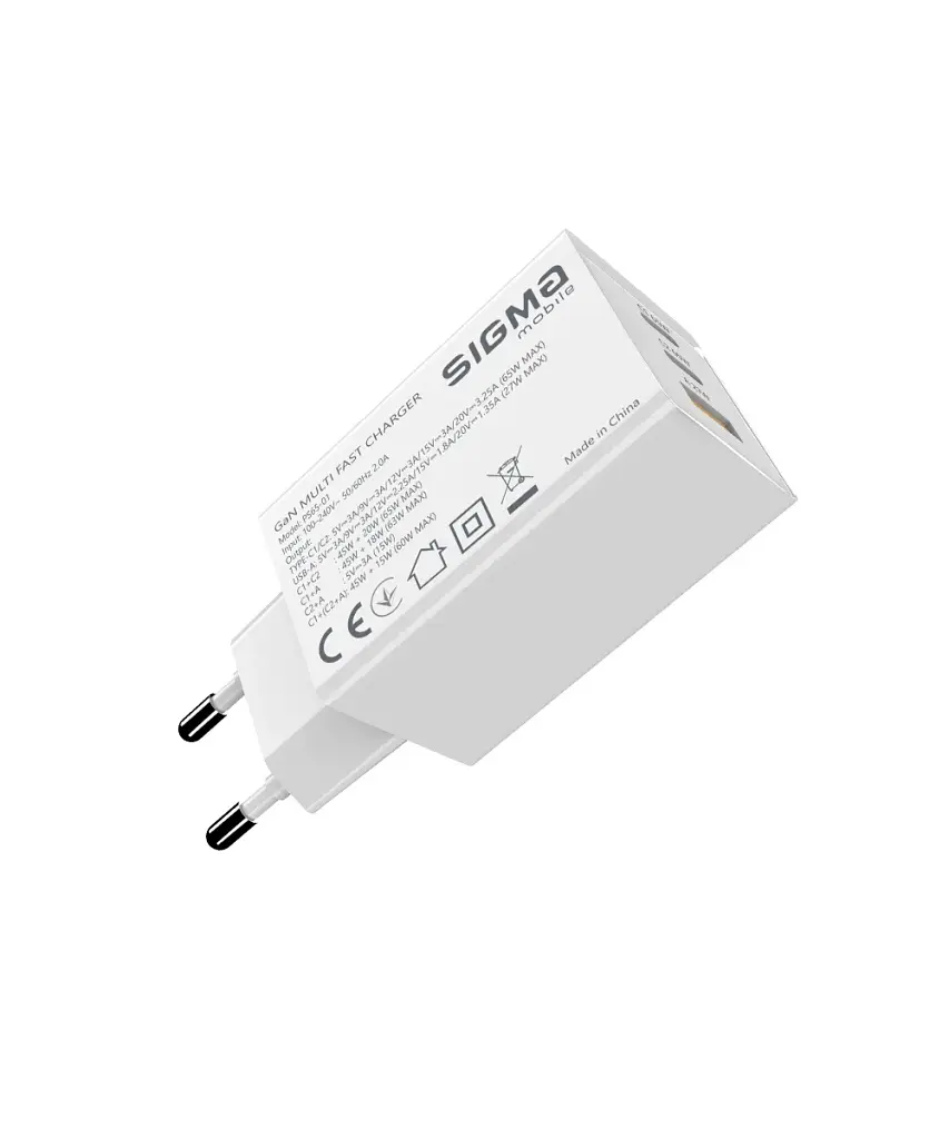 Мережевий зарядний пристрій Sigma mobile X-power 65W GaN, PD, QC (2xUSB-C + 1xUSB-A) White (PS65-01) - фото 5