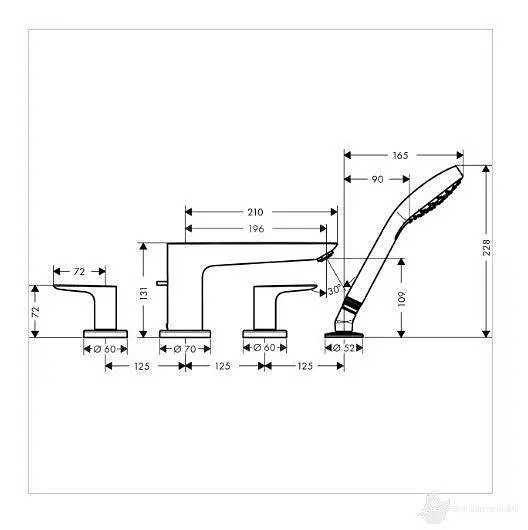 Смеситель на край ванны Hansgrohe Talis E на 4 отверстия хром (скрытая часть 13244180 отдельно) (71748000) - фото 2