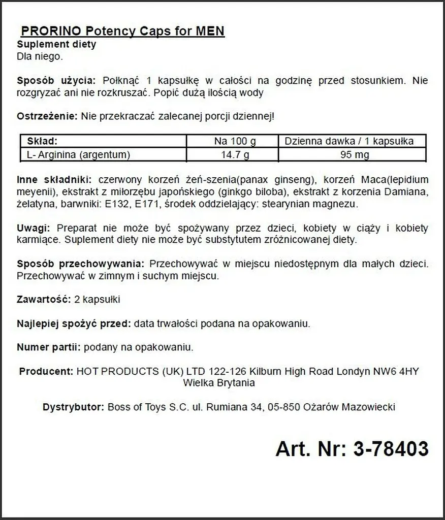 Капсули для потенції Prorino Potency Caps for men (ціна за 2 капсули в упаковці) - фото 2