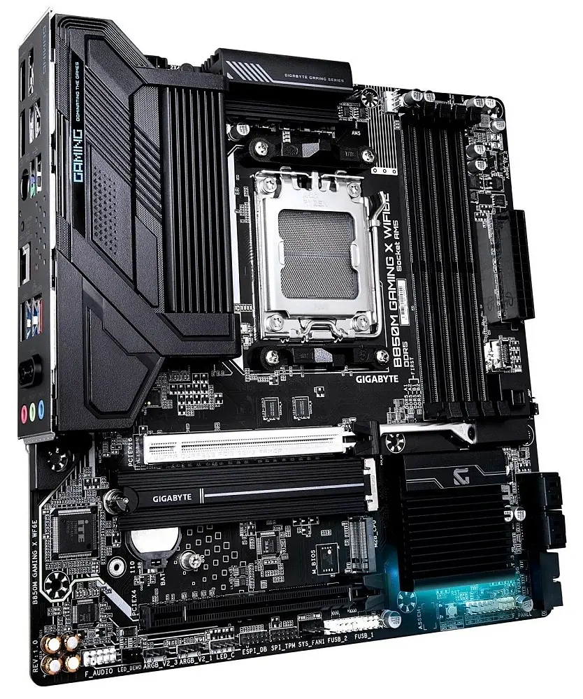 Материнская плата AM5 Gigabyte B850M GAMING X WIFI6E, B850, 4xDDR5, Int.Video (CPU), 4xSATA3, 2xM.2, 1xPCI-E 5.0 x16, 1xPCI-E 3.0 x16, Realtek 7.1, Realtek 2.5GbE, WiFi 6E, Bluetooth 5.3, 7xUSB 3.2 / 8xUSB 2.0, HDMI/2xDP, MicroATX - фото 3
