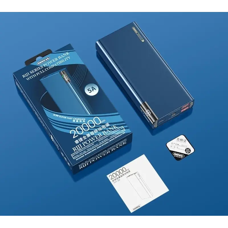 Зовнішній акумулятор - портативна батарея Remax RPP-108 Riji 20000 mAh синій (QC 22.5W + PD 18 W) - фото 4