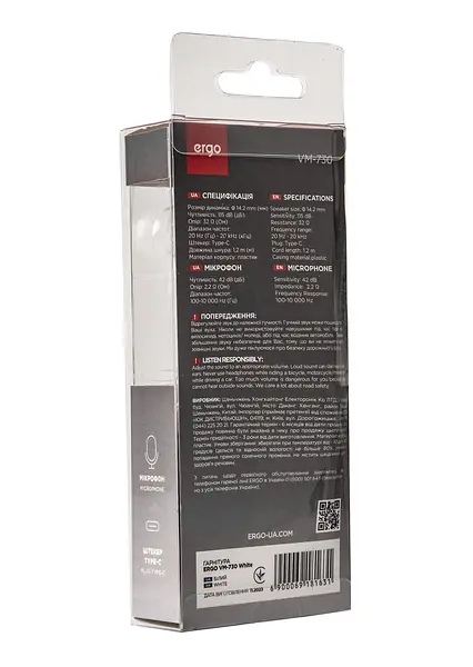 Гарнитура Ergo VM-730 Type-C White (VM-730W) - фото 4