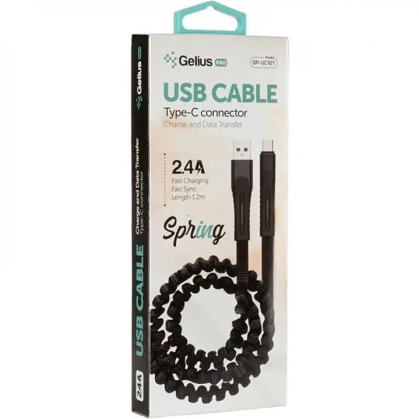 USB кабель Gelius Pro Spring Cable Type-C 2.4 А 1.2 м GP-UC101 Black - фото 5