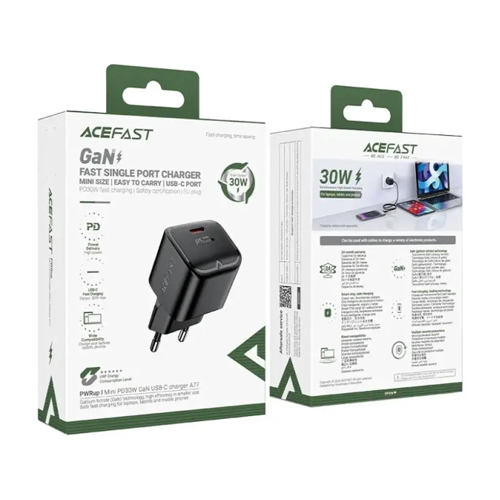 Зарядний пристрій Acefast USB-C 30W Gan A77 mini Fast Charger Black (6974316282662) - фото 5