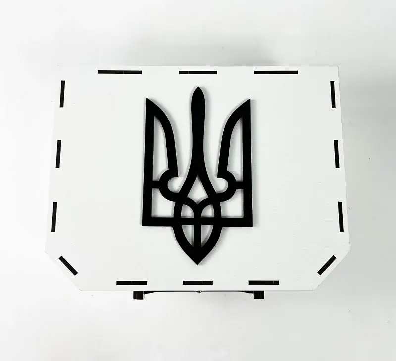 Скриня на завісах біла "З тризубом" середня - фото 2