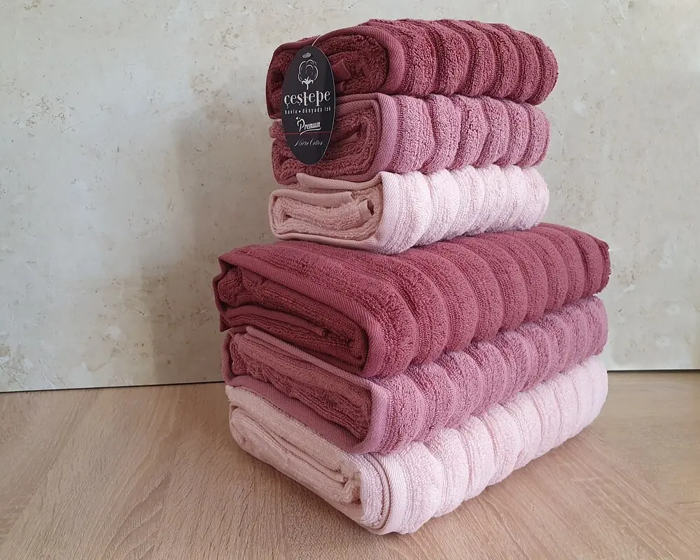 Набір турецьких махрових рушників Cestepe MicroCotton Premium 3 штуки 50x90 + 3 штуки 70х140 Ezgi 5 щільність 600 г/м2 - фото 5