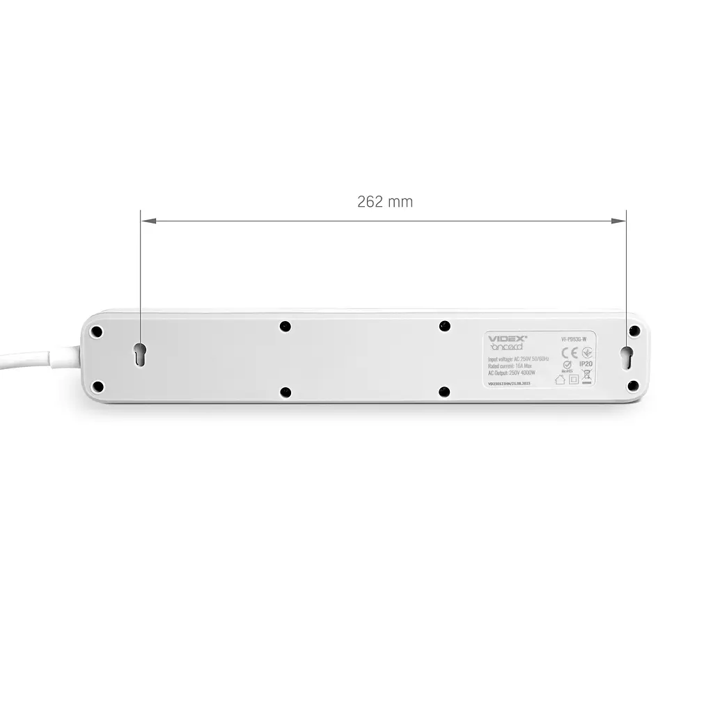 Мережевий подовжувач VIDEX ONCORD з/з 5п 3м (3x1.5мм) з кнопкою White VIDEX (27689-000) - фото 6