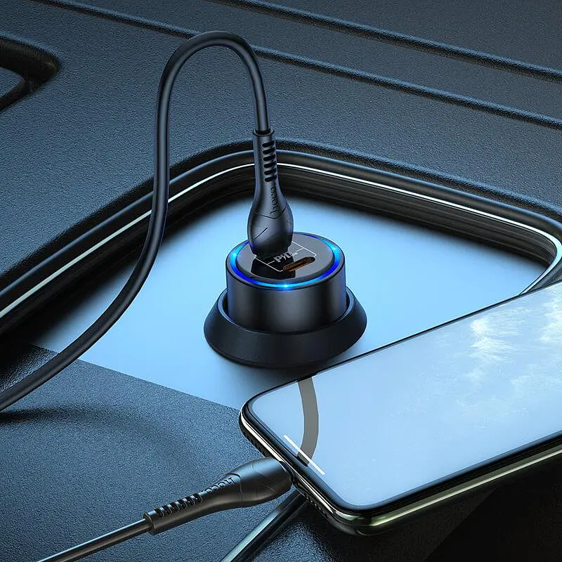 Зарядное устройство 2 выхода USB-C - HOCO NZ3 Clear way dual port PD car charger 40W черный - фото 7