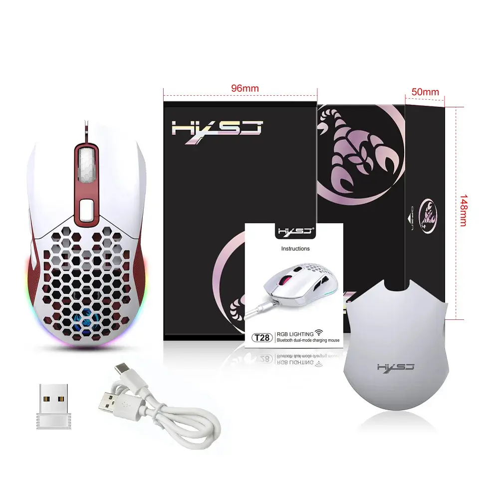 Миша бездротова HXSJ Т28 з акумулятором та RGB підсвічуванням 2,4G+Bluetooth Red - фото 6
