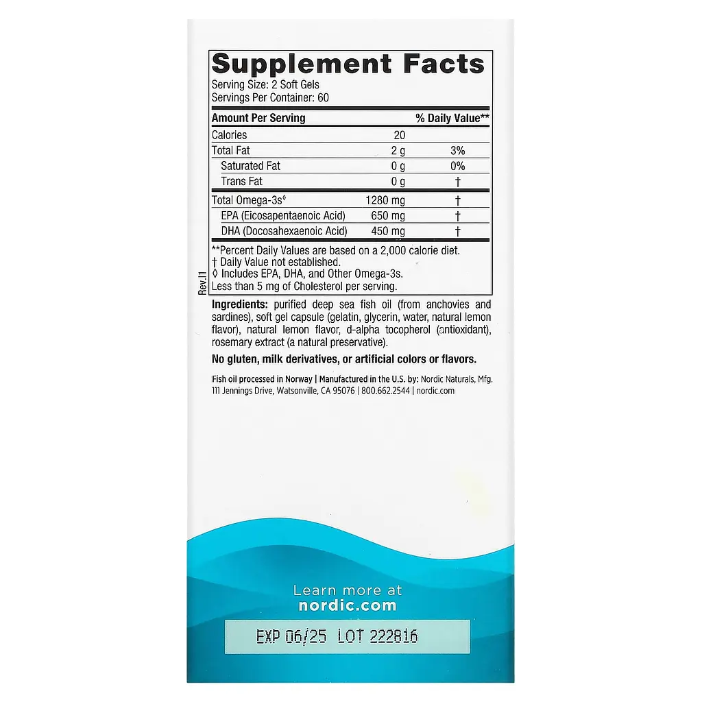 Рыбий жир Nordic Naturals Ultimate Omega со вкусом лимона 1280 мг 120 капсул - фото 4