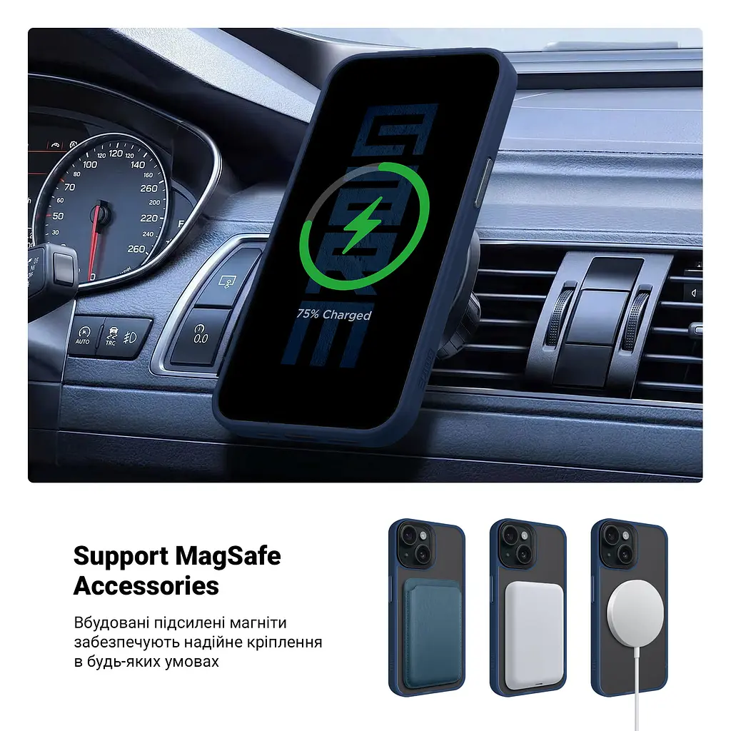 Чехол для Apple iPhone 15, Uniq MagCase, синий, противоударный, панель-накладка с магсейф, ударопрочный TPU+PC, с магнитом MagSafe, поддержка полноценной беспроводной зарядки, ArmorStandart (ARM75298) - фото 4