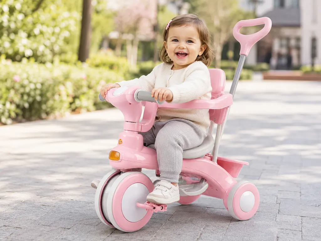 Рожевий Триколісний велосипед Baby Carriage 588 / Велосипед з з батьківською ручкою та кошиком / Велосипед-коляска - фото 3