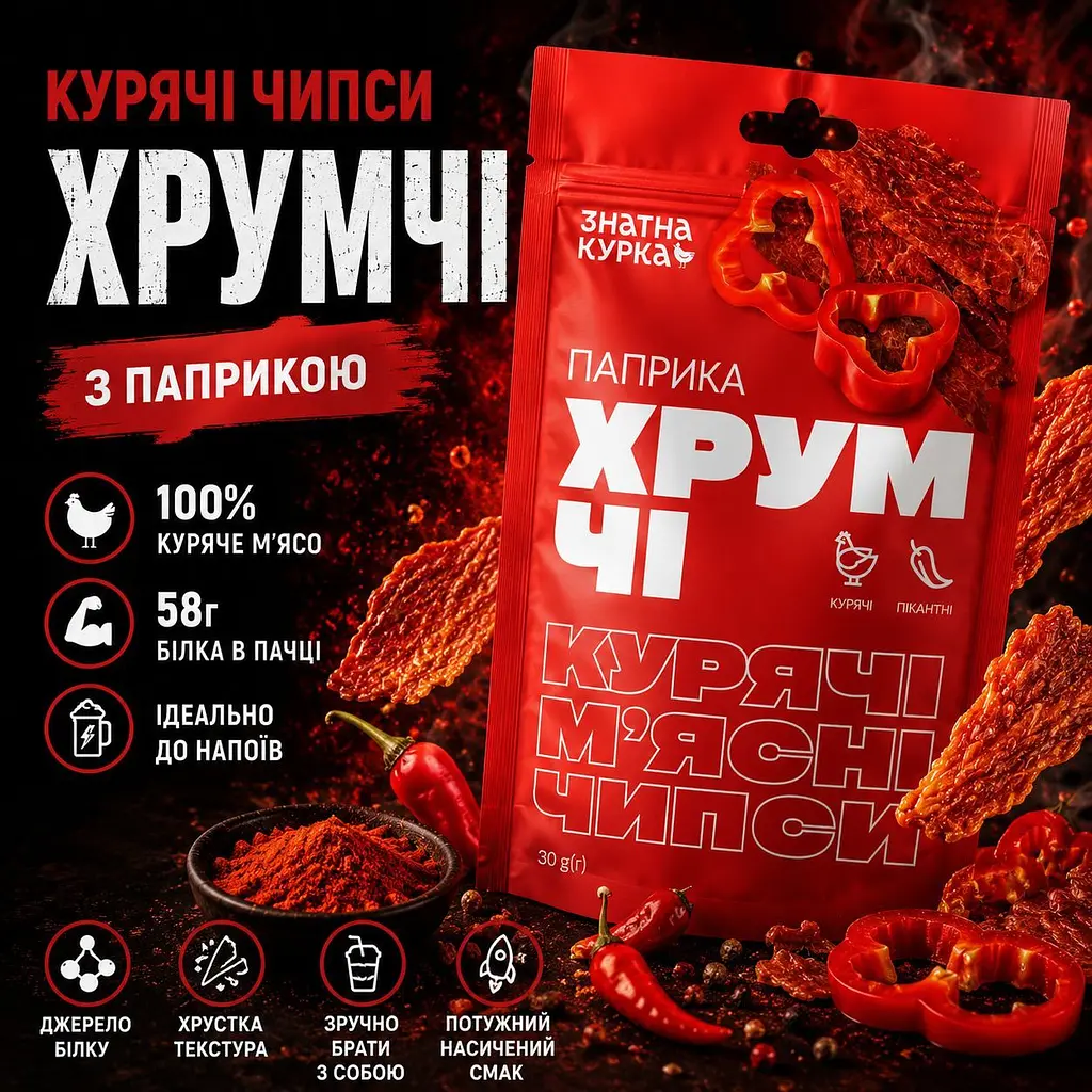 Чипси Знатна Курка ХрумЧІ з м'яса курчат-бройлерів сушені паприка 30 г - фото 4