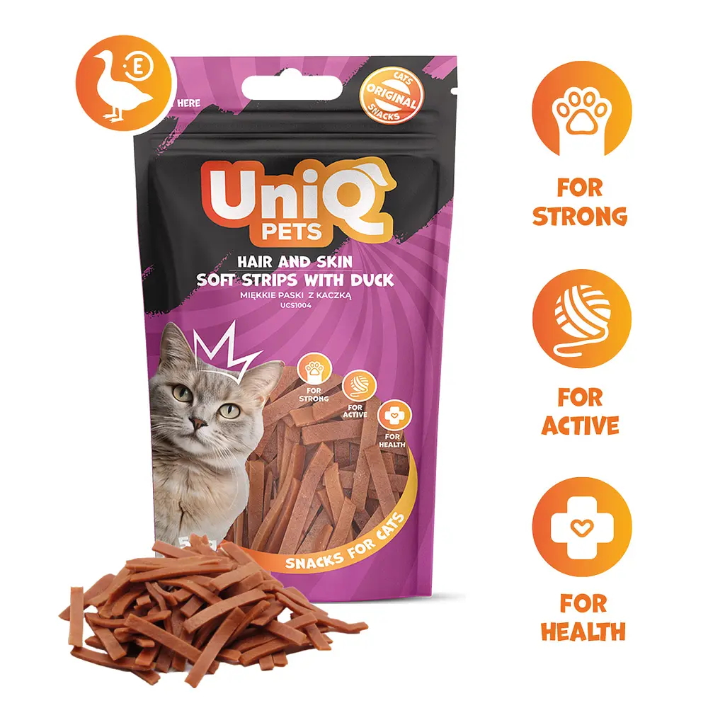 Ласощі для шкіри та шерсті котів Uniq PETS CAT SNACKS MIMI м'які смужки з качкою, 50 г - фото 2