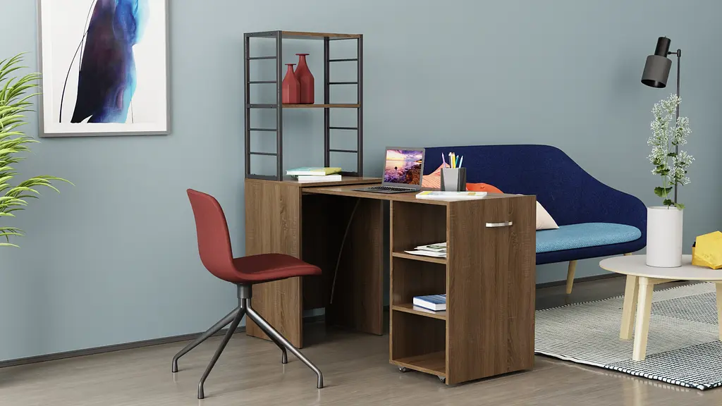 Стол-тумба трансформер Смарт 4/2 с этажеркой Ferrum-decor 1430x1450x600 Черный металл ДСП Дуб Сонома Трюфель 16 мм (FRD-105134) - фото 8