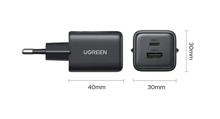 Зарядное устройство для UGREEN X514 GaN 2в1 16/15/14 Samsung Galaxy/Xiaomi Tablet/iPad 20 Вт Black (55534) - фото 3