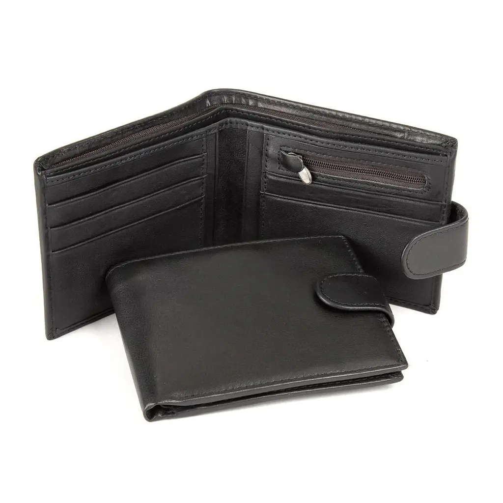 Портмоне чорне шкіряне на кнопці Tiding Bag M39-8068BRA - фото 2