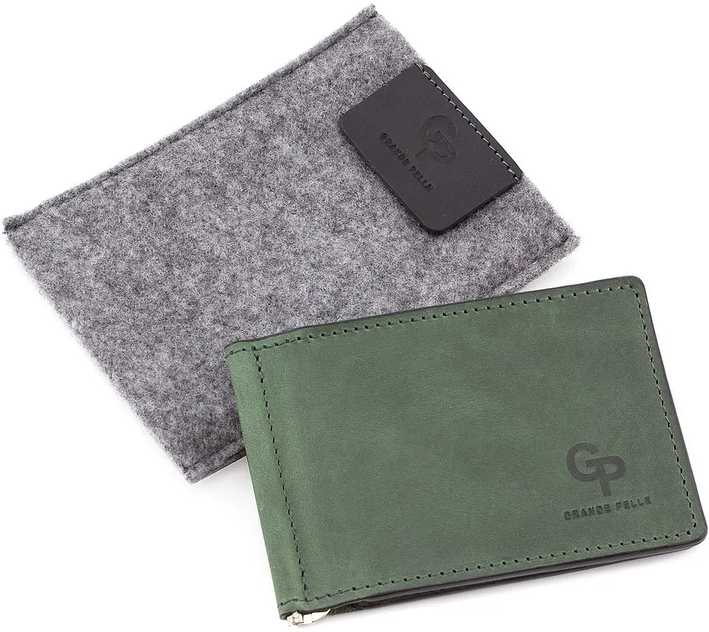 Шкіряний чоловічий затискач для грошей GRANDE PELLE 12х8х1 см acs0027525 - фото 6