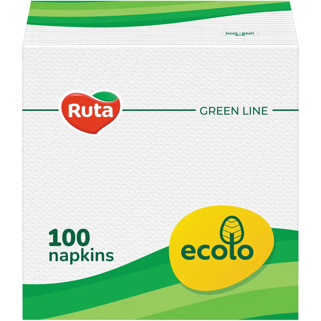 Серветки столові Ruta Ecolo білі 1 шар 24 х 24 см 100 шт. (4820202890263)