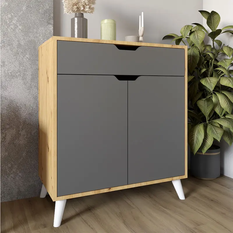 Комплект меблів для вітальні М-ЗОН Борн Дуб Артизан/Антрацит 5 предметів з білими ніжками (MZN-031065) - фото 11