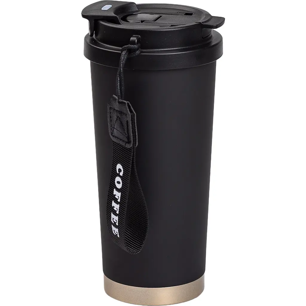Термочашка Coffee 500 мл з ремінцем, чорний Yiwu HP-14-17B - фото 5