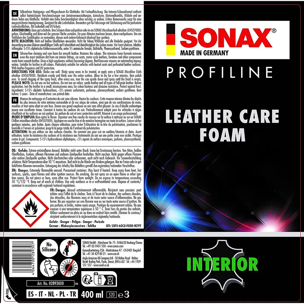 Піна для очищення та догляду за шкірою Sonax ProfiLine, 400 мл - фото 2