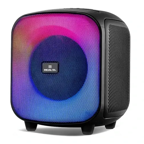 Колонка портативна 1.0 REAL-EL X-760, Black, 65 Вт, RGB підсвічування, USB, Bluetooth, AUX, Micro SD, TWS, 2хMic, функція караоке, 4000 мАг, час роботи до 16 год (EL121600029) - фото 3