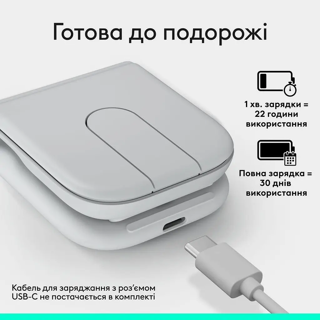 Миша Logitech Mobi Fold Wireless Mouse White (910-007631) - фото 4
