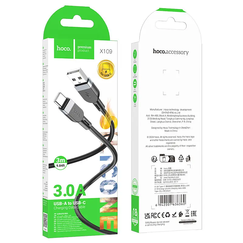 Кабель Hoco X109 Energy silicone charging data cable Type-CL-3 м Чорний - фото 2