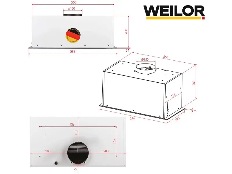 Витяжка вбудована WEILOR LUMINA WBG 69 WHITE SILENCE - фото 7