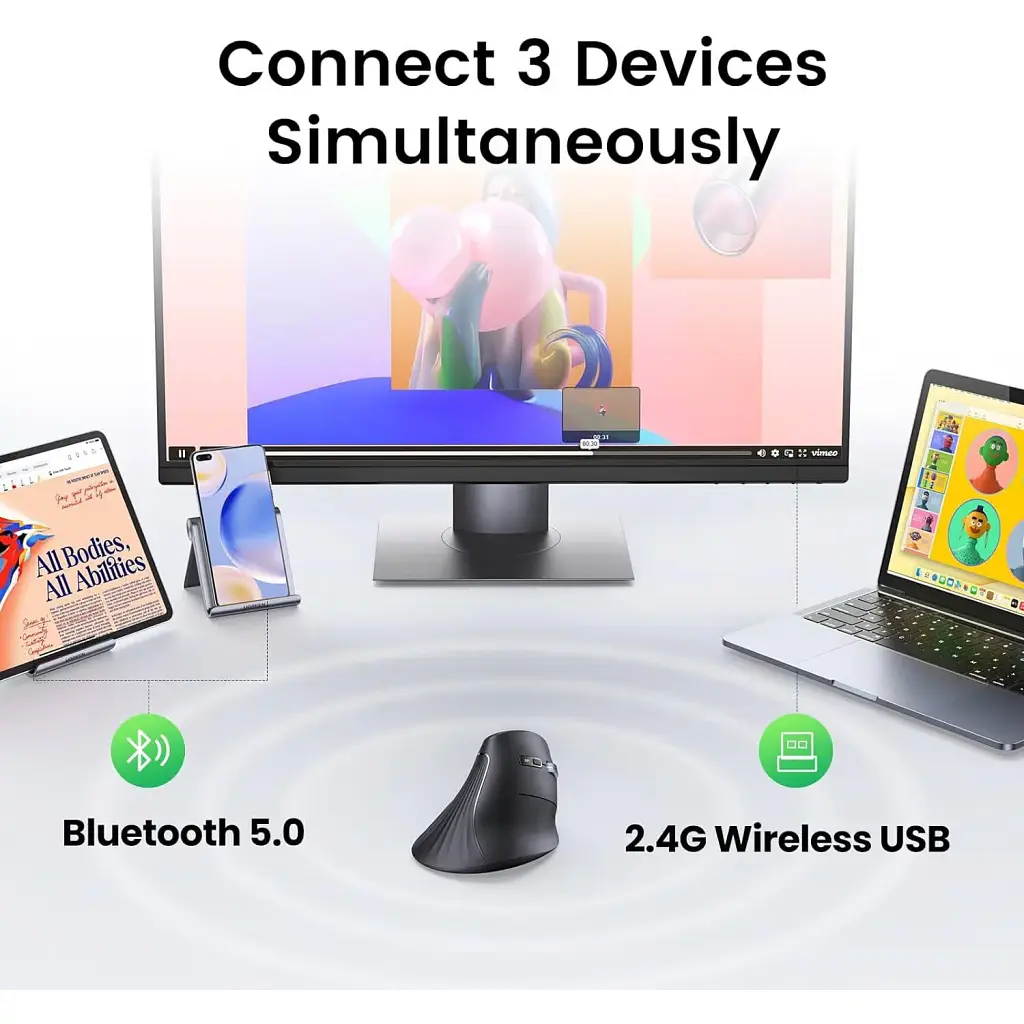 Мишка Ugreen MU008 Vertical Wireless Black (25444) - фото 9