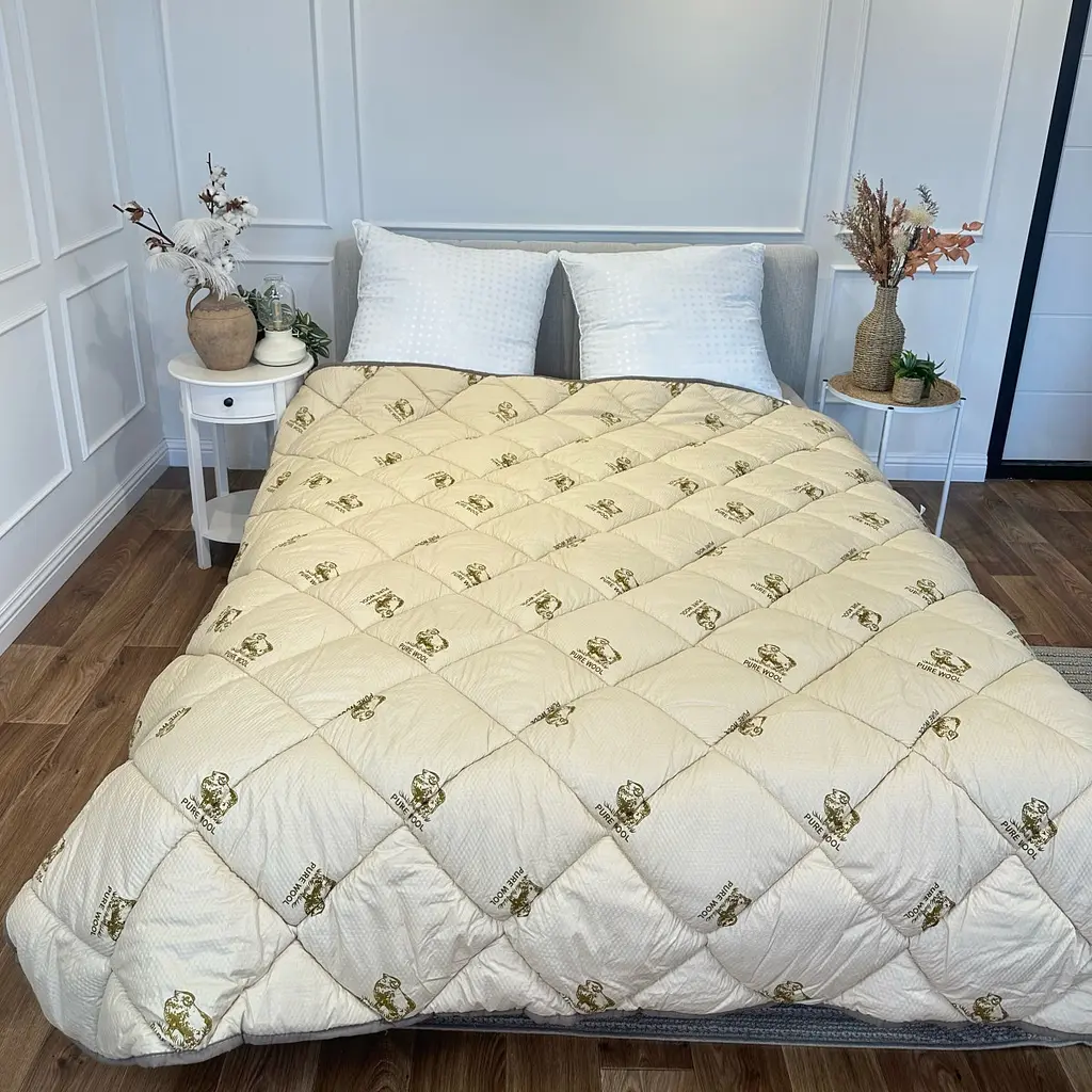 Ковдра євро стьобана зимова зі штучної вовни Leri Max Pur Wool 21471 200х215 см коричнева - фото 2