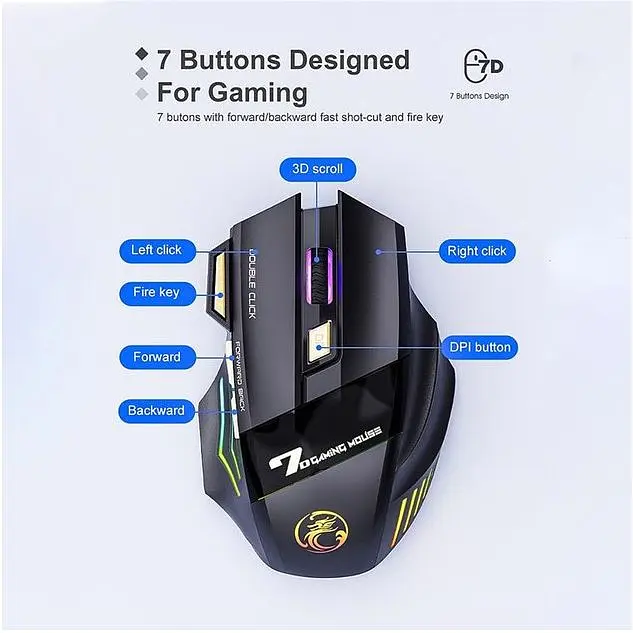 Игровая мышь беспроводная iMICE GWX7 7 кнопок аккумулятор 3200dpi 2.4Ghz Bluetooth - фото 3