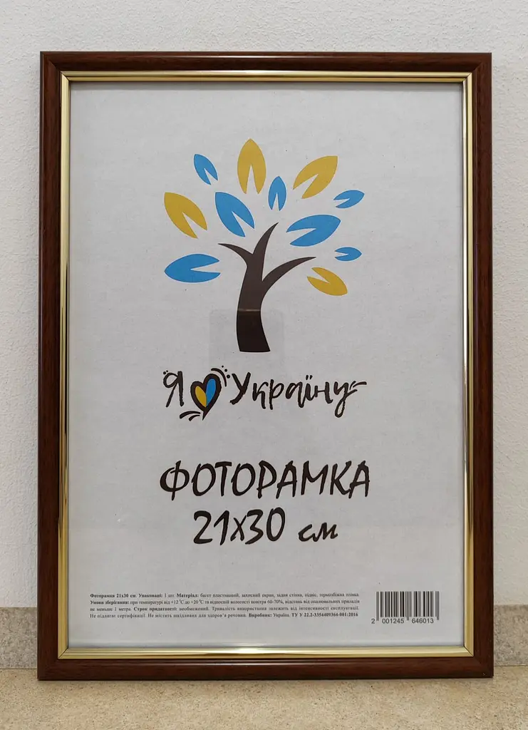 Фоторамка 21Х30, (А4), світло-коричнева із золотою вставкою, 1515-5120, ОРГСКЛО+ДВП                          