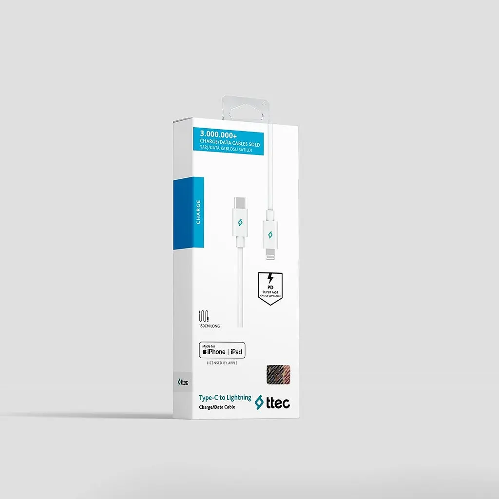 Кабель Ttec (2DKM04B) USB-C-Lightning, 1.5м White MFi - фото 2