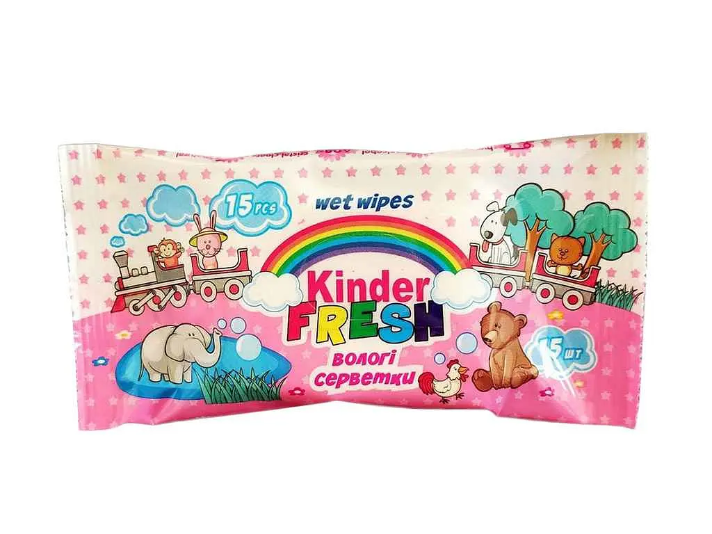 Вологі серветки FRESH 15шт (pink) рожева упаковка KINDER