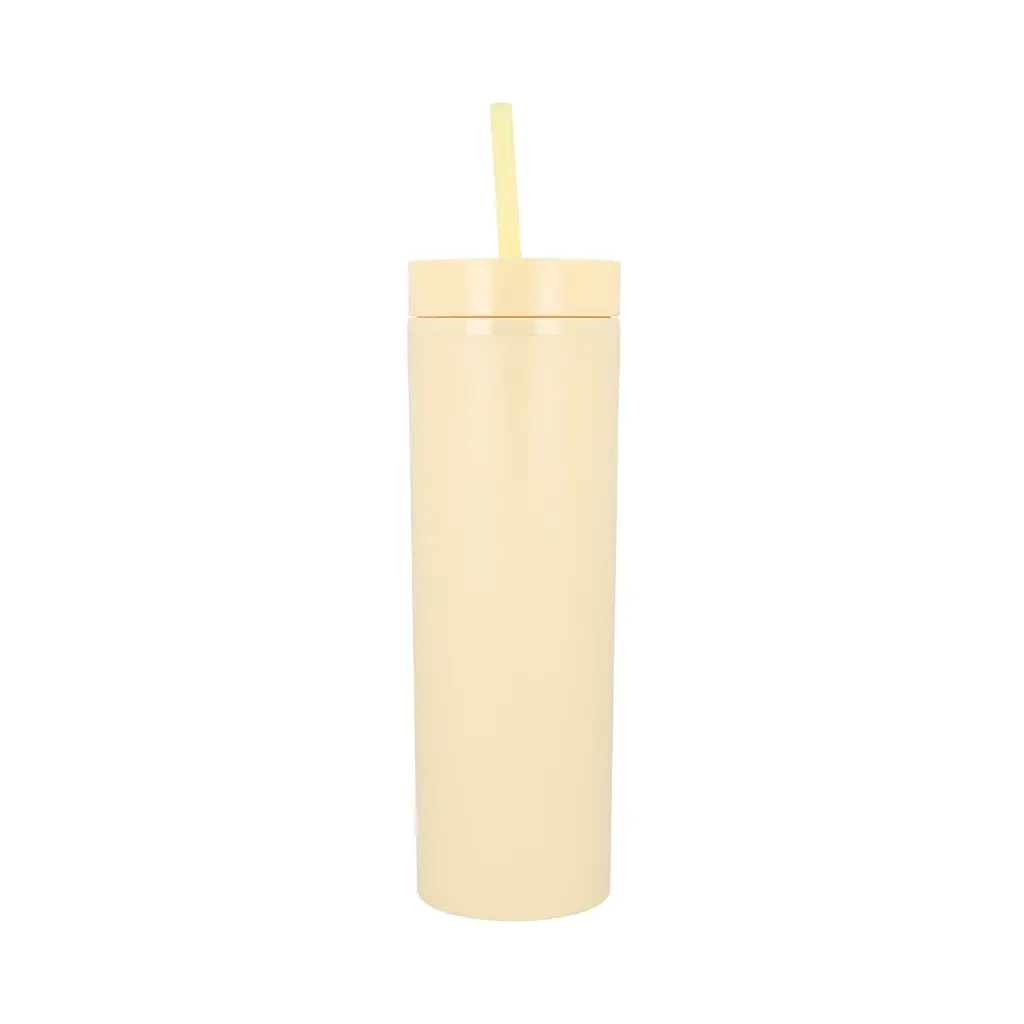 Охлаждающий матовый стакан 473 мл BPA-Free с трубочкой 21х6.5см light yellow - фото 2