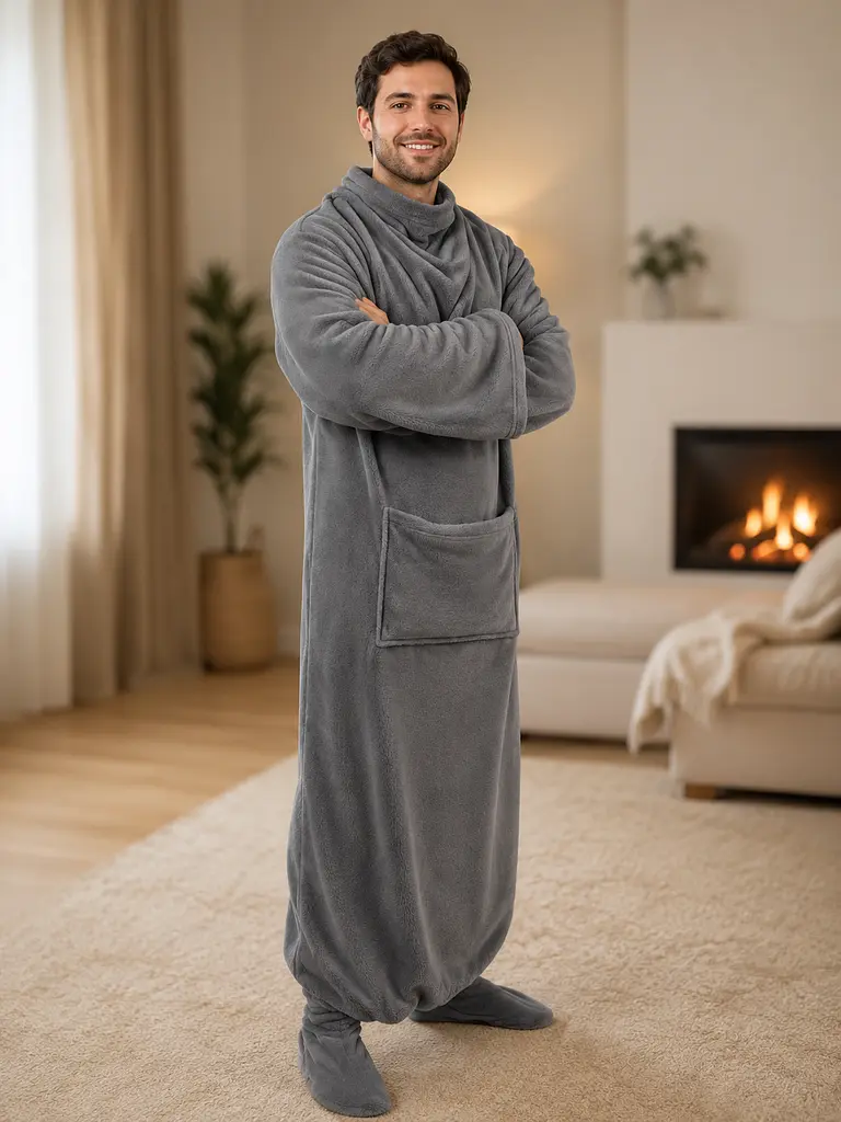 Плед-халат довгий з кишенею Oversize / Плед-халат довгий з кишенями сірий / Плед 140х170 см - фото 3