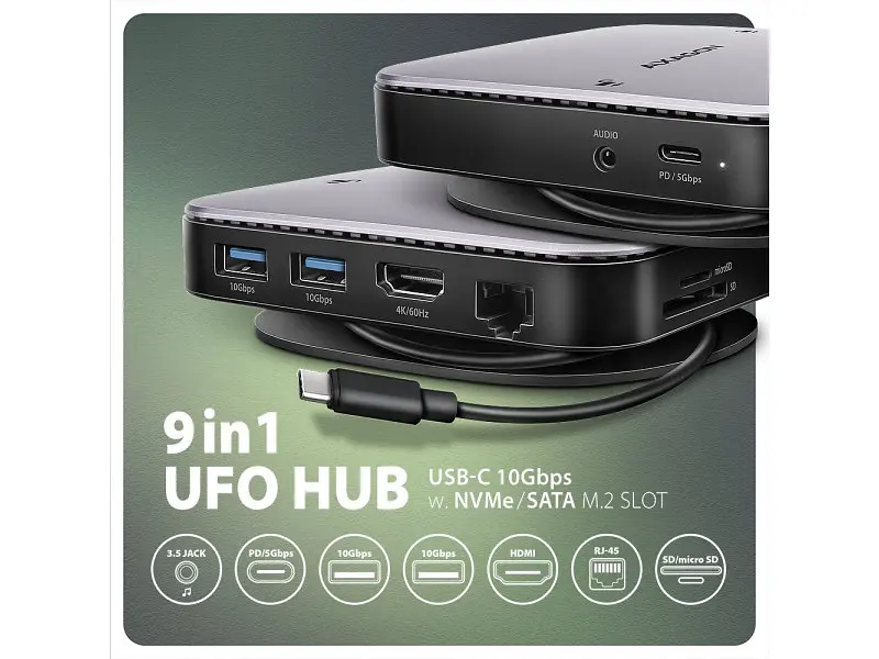 Док-станція AXAGON UFO 9in1 Grey (HMC-UFO) - фото 2