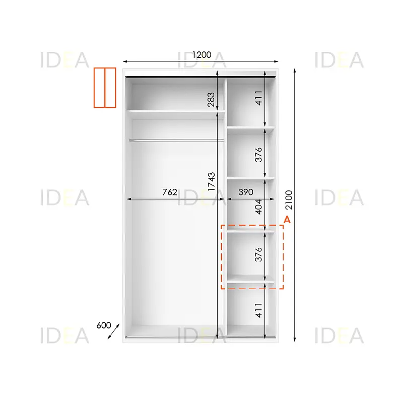 Шафа-купе Idea серія 5 120 x 60 x 210 см Білий Дзеркало - фото 2