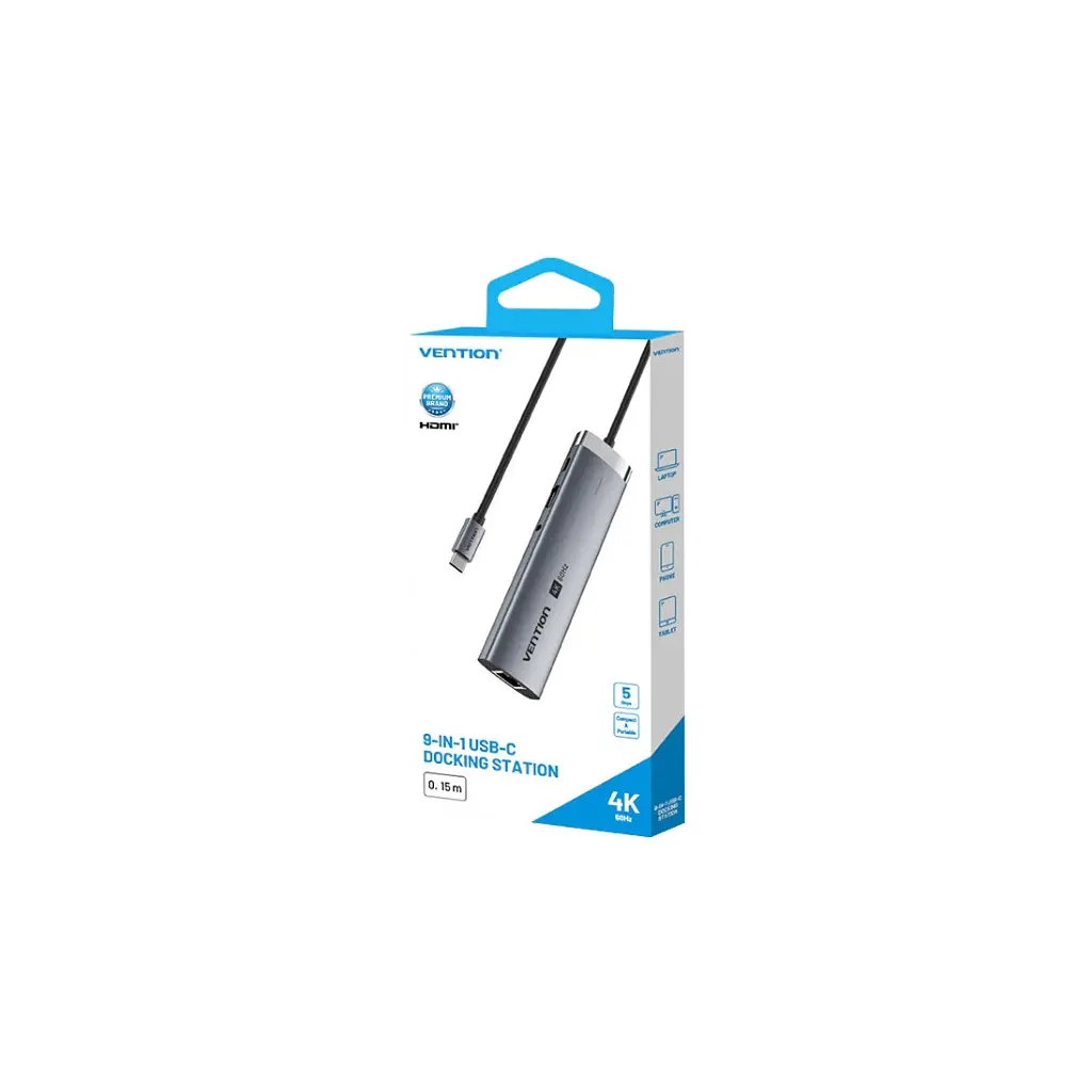 Концентратор VENTION USB-C 9-in-1 HDMI 60Hz + 2xUSB 3.0 + RJ45 + SD/TF + 3.5mm + PD 100W (TGVHB) - фото 3
