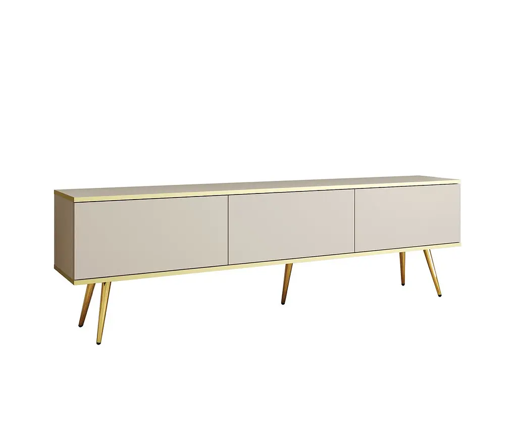 Тумба под телевизор Perfect Home Оро/Oro 3-дверная с золотыми ножками RTV175 Бежевый (PFH-091318) - фото 3