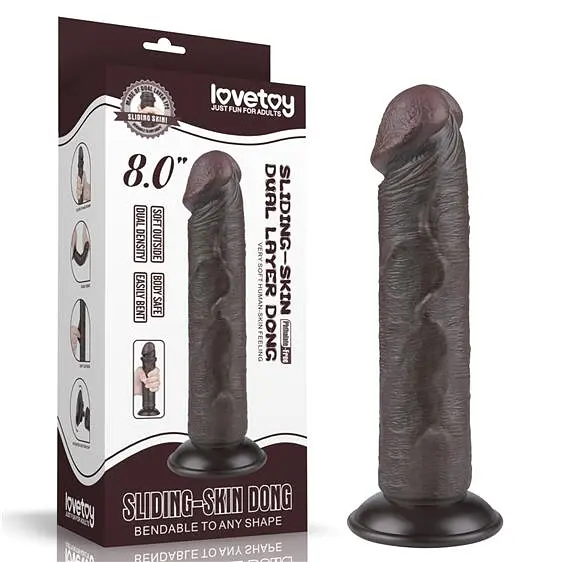 Фалоімітатор чорний Sliding-Skin Dual Layer Dong 8" LoveToy - фото 4