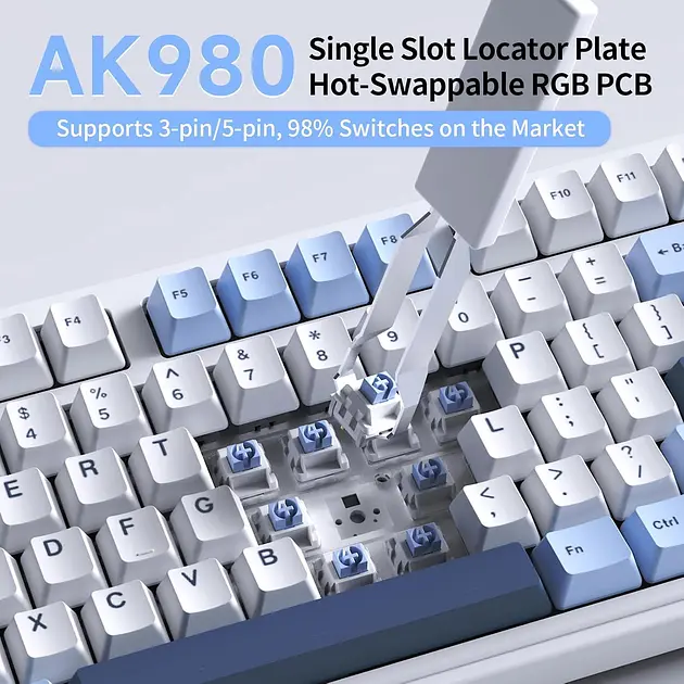 AJAZZ AK980 — повнорозмірна механічна клавіатура (100%) , Блакитно-білий - фото 4