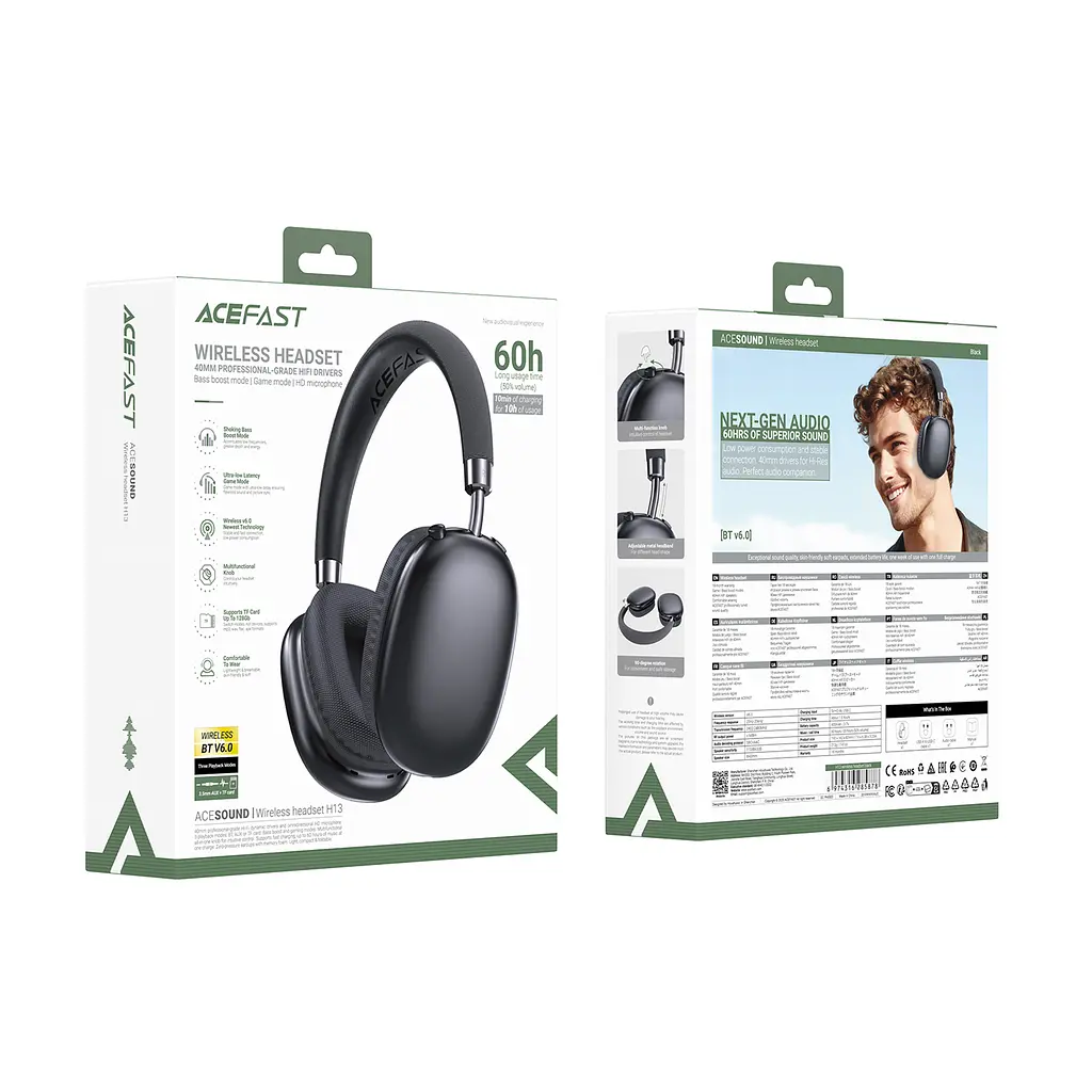 Бездротові накладні навушники Acefast H13 Wireless Headset Black (6974316285878) - фото 2