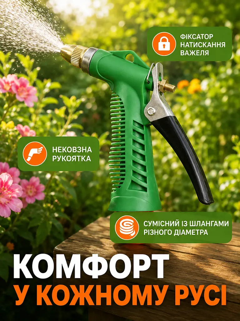 Пістолет-розпилювач для поливу під високим тиском з регулюванням дрібнодисперсного розпилення та адаптером для шлангів 1/2", 3/4", - фото 5