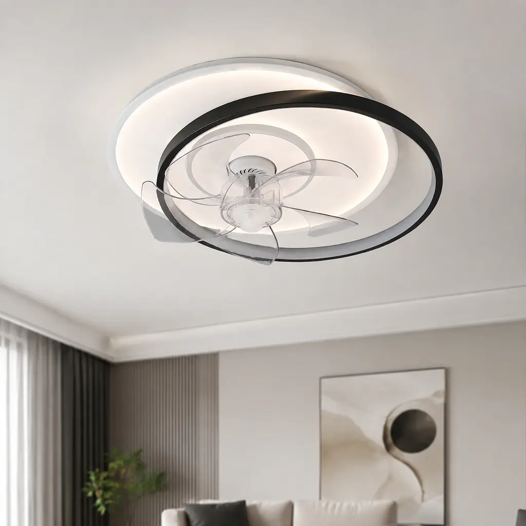 Стельова LED-люстра-вентилятор Artlight WG5088B BK+WH, біла з чорною окантовкою, 51 Вт, від 10-18 м²