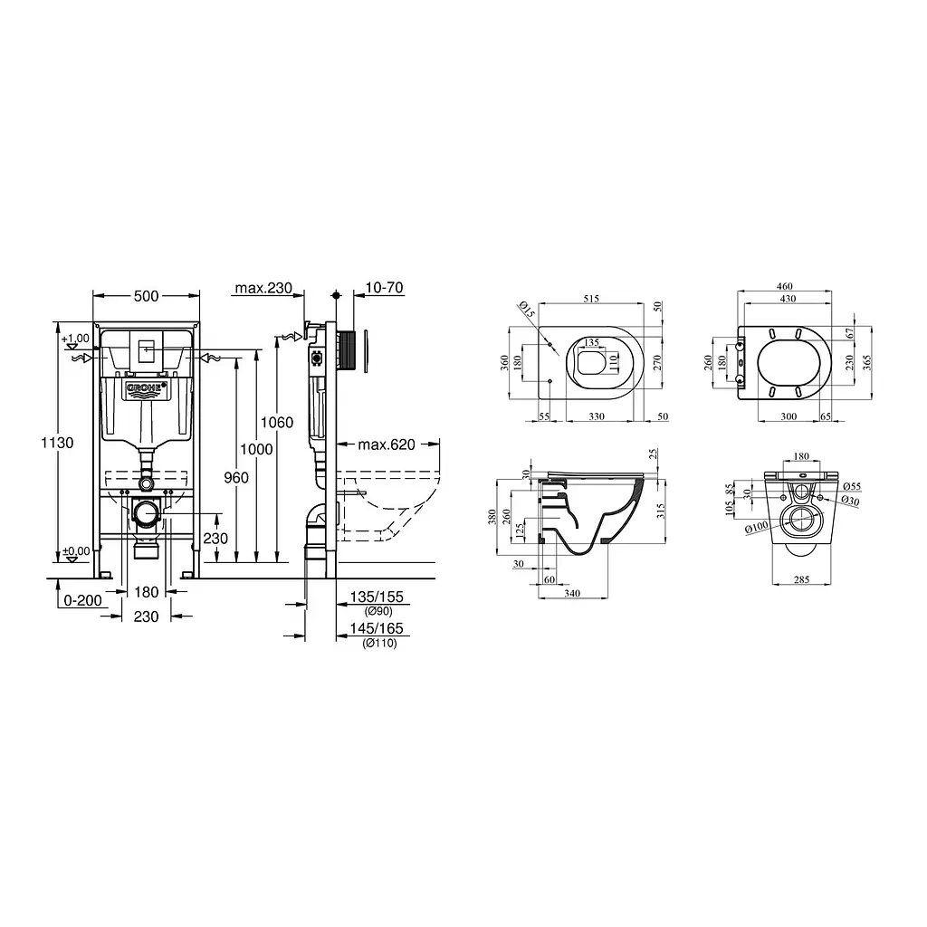 Комплект 4 в 1: Инсталляция Grohe Rapid SL 3 в 1 38772001 + Унитаз безободочный Kroner Harz WHI523632 RIMLESS с сиденьем Slim Duroplast / Soft-close / Quick relase KH523632WHIR (3877200 - фото 2